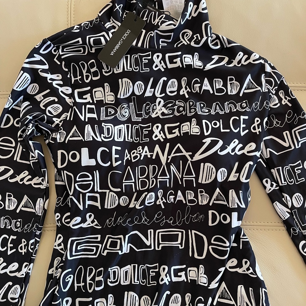Dolce & Gabbana Black and White Logo Turtleneck